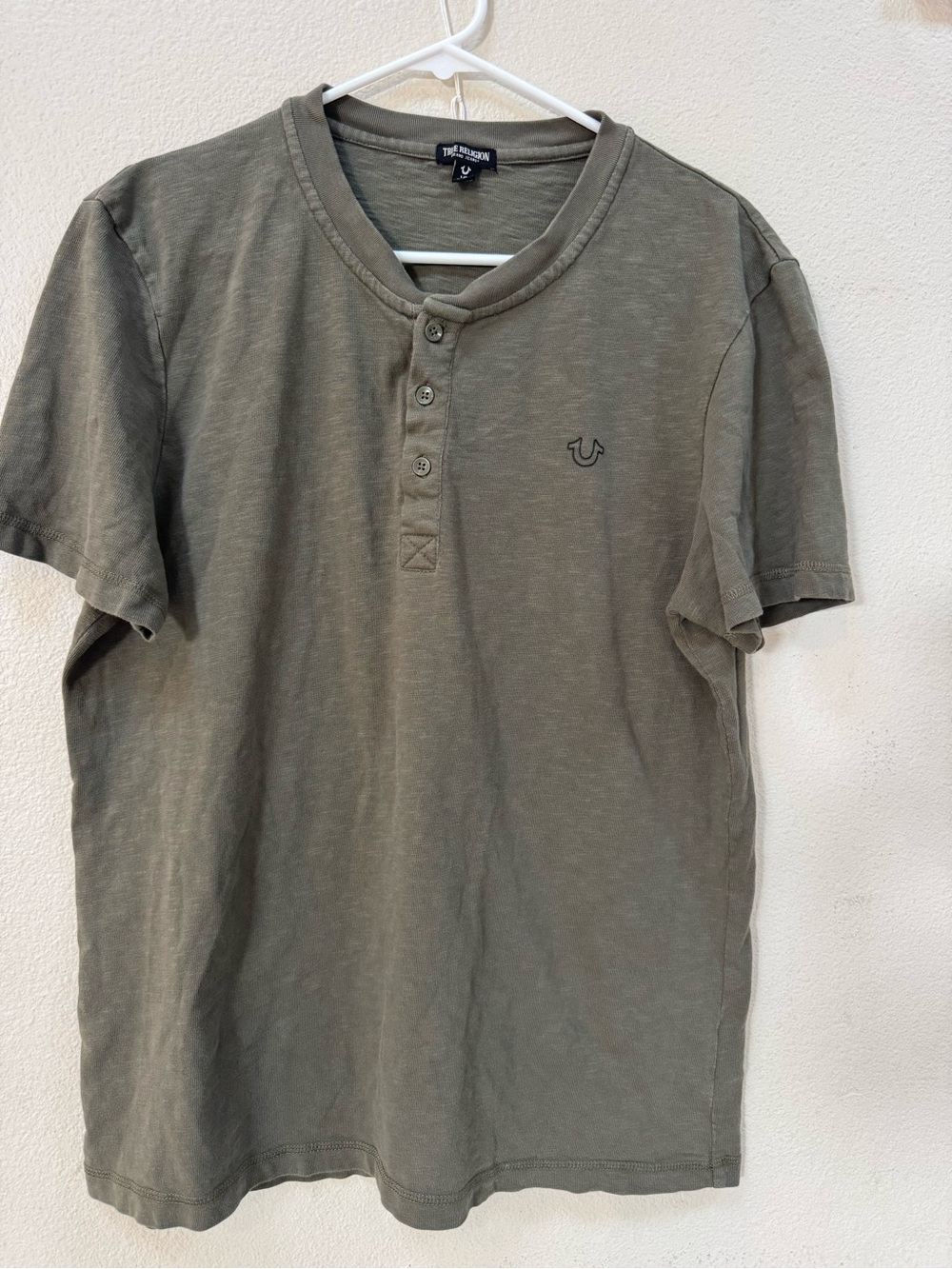 True Religion Olive Green Short-Sleeve Henley Tee
